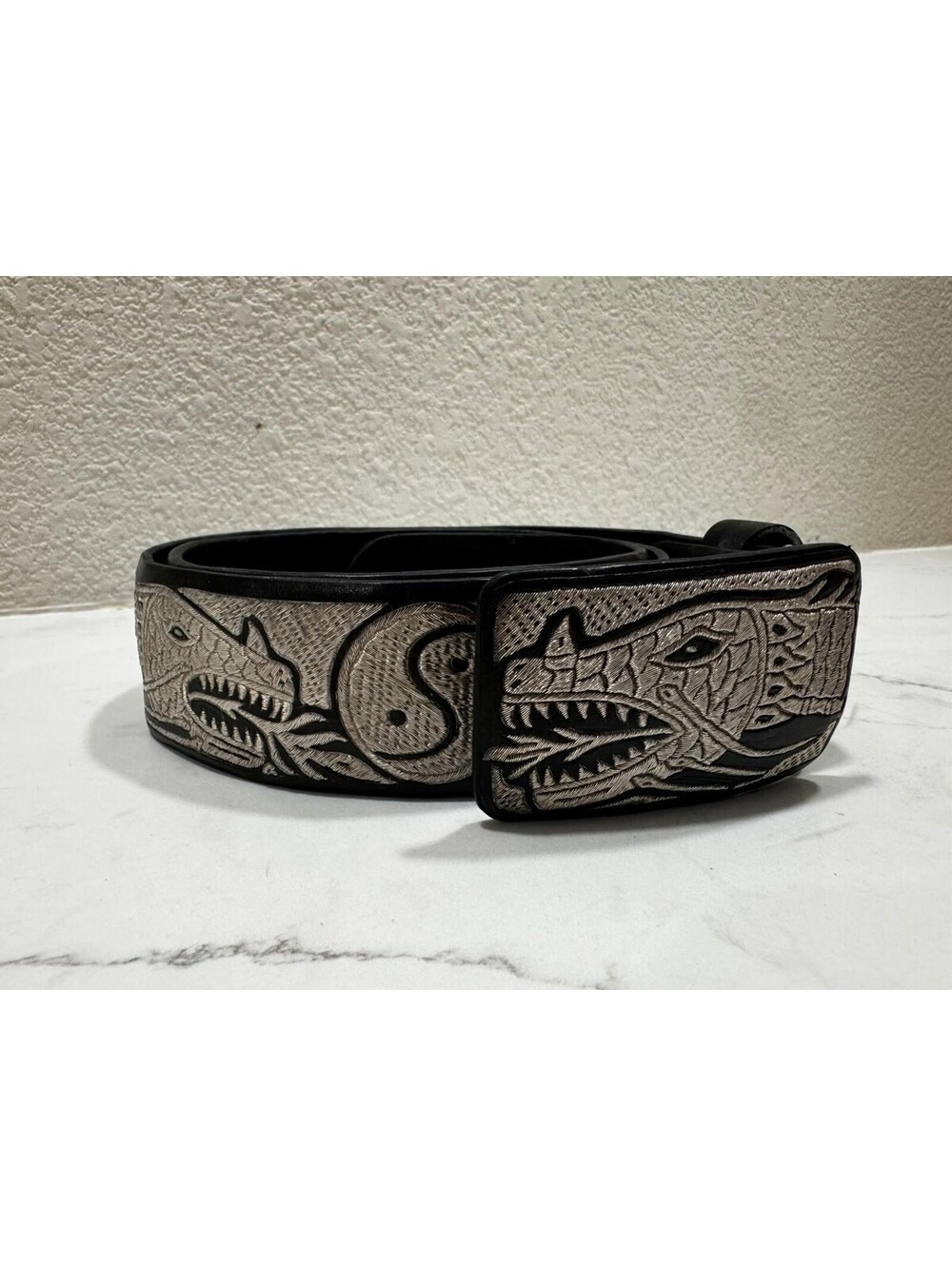 Pitiado Belt Silver Thread Dragon Yin Yang Size 36 Black